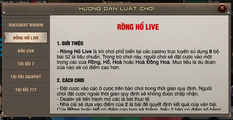Rồng Hổ BigWin Livestream Tại B52 Club Cơ Hội Thắng Lớn Mỗi Ngày